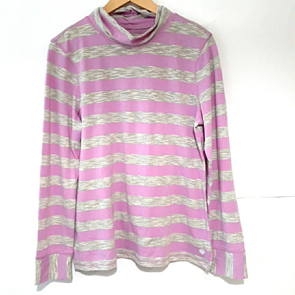 Talbots Pink and Gray Striped Cowl Neck Sweater